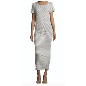 James Perse Women’s T-Shirt Maxi Dress Ruched Size 0/XS Brown Ivory Stripe